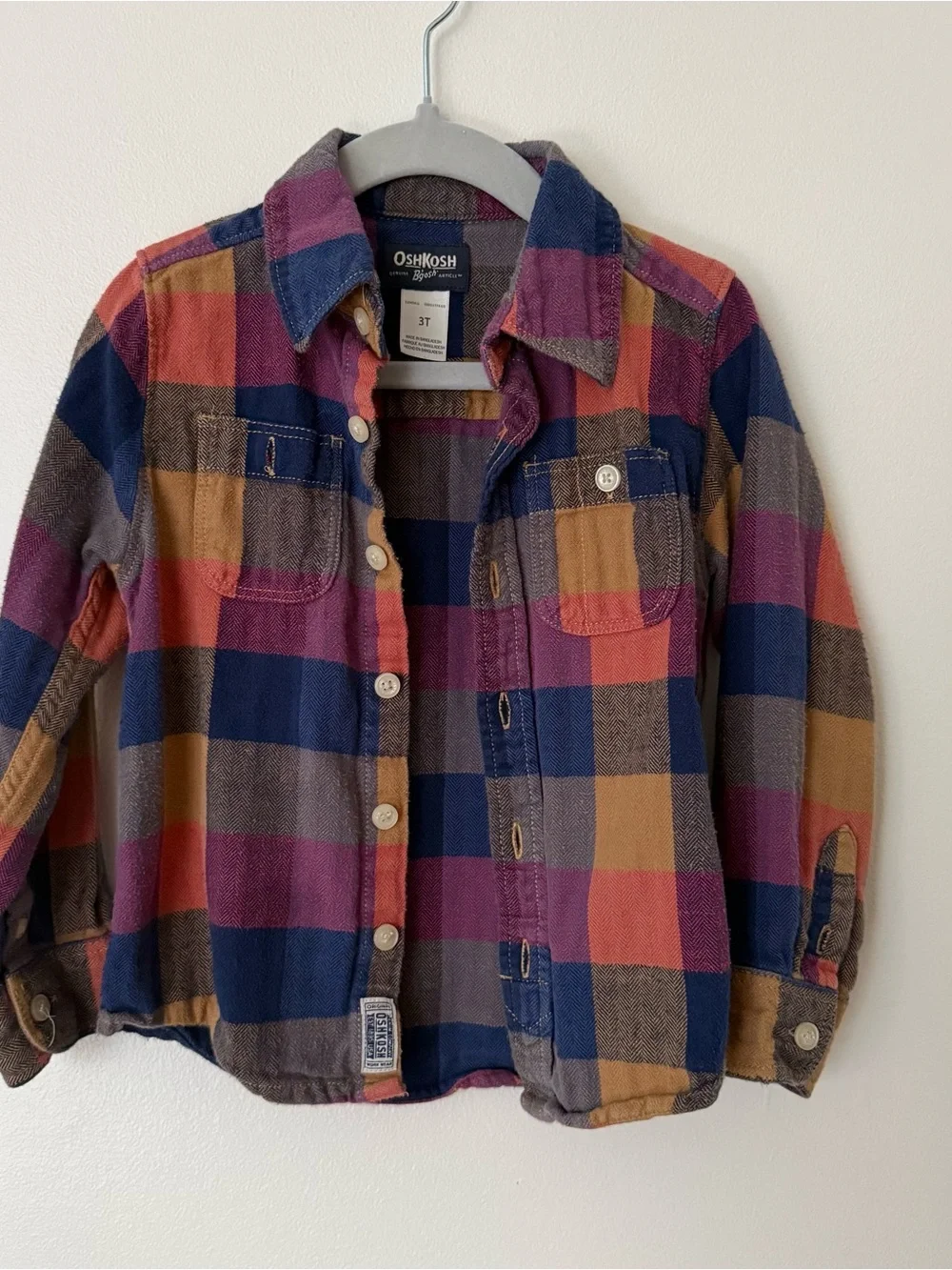 OshKosh B'gosh Plaid Button-Down Shirt in Navy, Pink, Rust, Brown